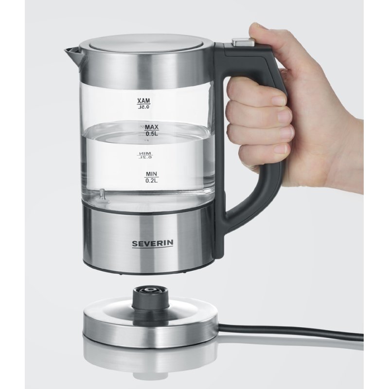 SEVERIN bouilloire WK 3458, 0,5 litre, verre/inox, 1100 watts